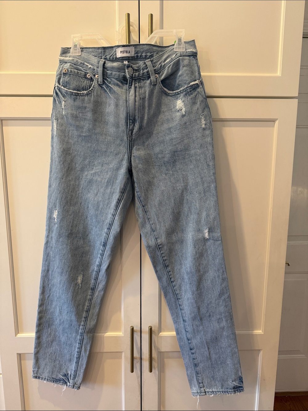 Pistola Light Blue Distressed Mom Jeans size 27